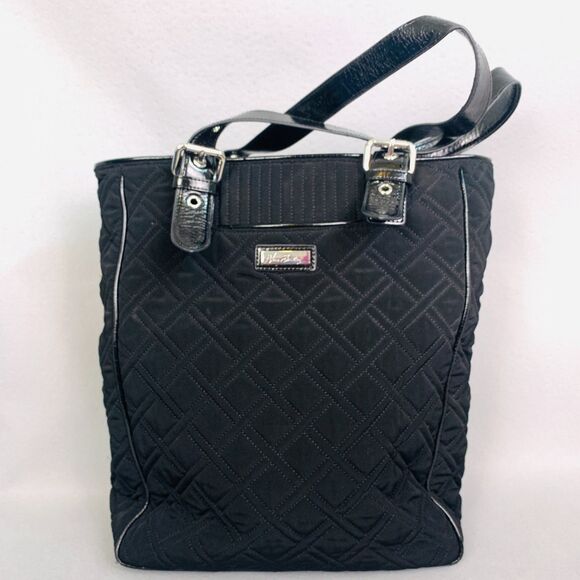 Vera Bradley Black Quilted Tote Bag Purse Shoulder Handbag Silver Hardware Large - Picture 1 of 9
